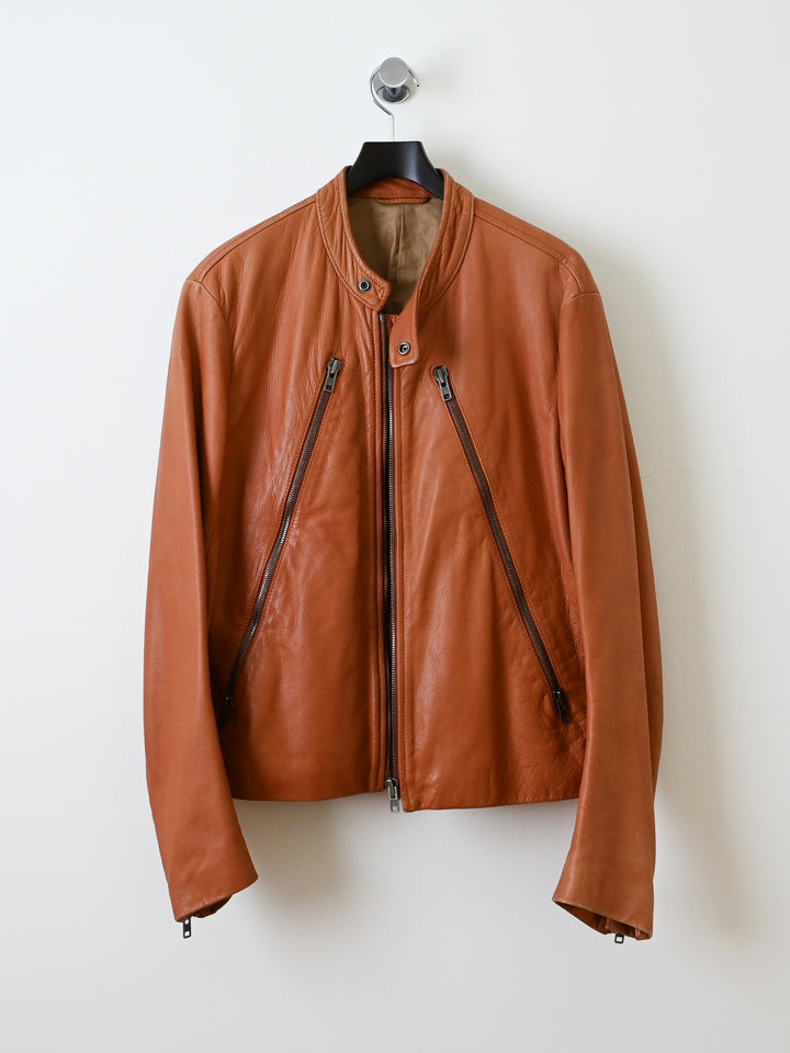 Brown 5 Zip Leather Moto Jacket