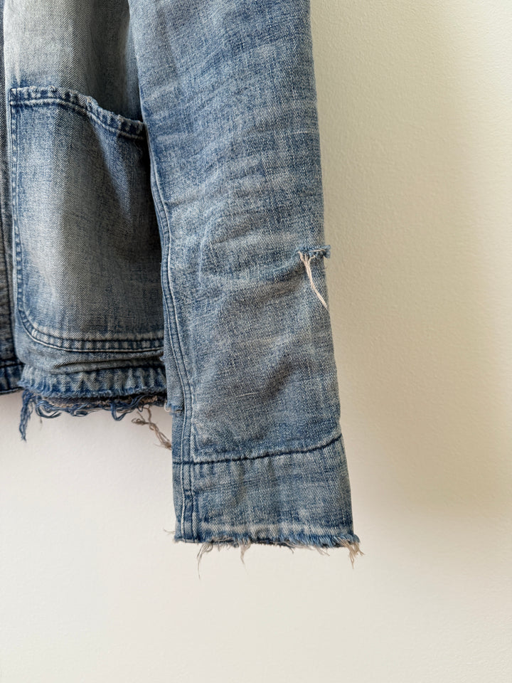 Distressed Denim Wool Lined Jacket