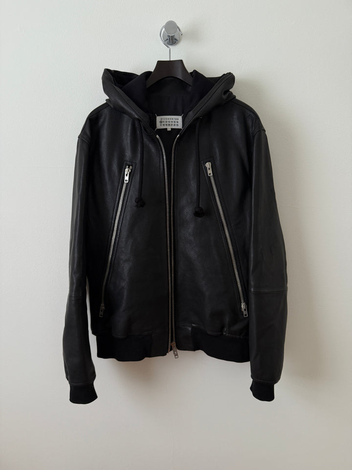5 Zip Goat Leather Hooded Jacket