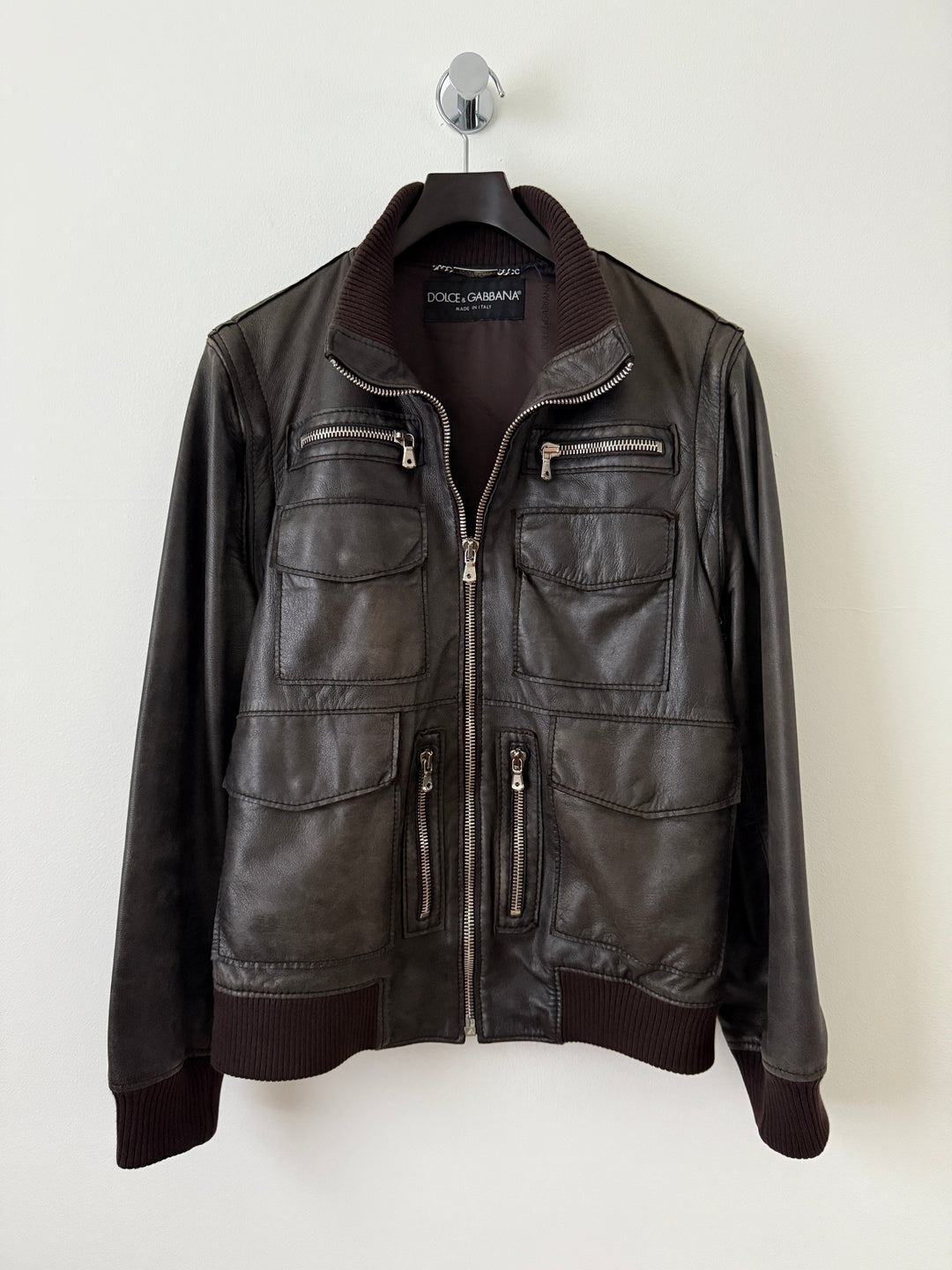 Multi-Zip Faded Leather Jacket