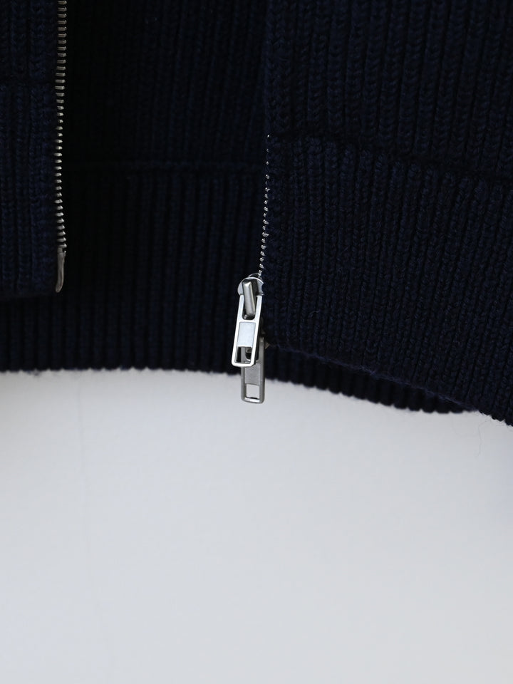 14 Zip Up Wool Knit Ribbed Sweater