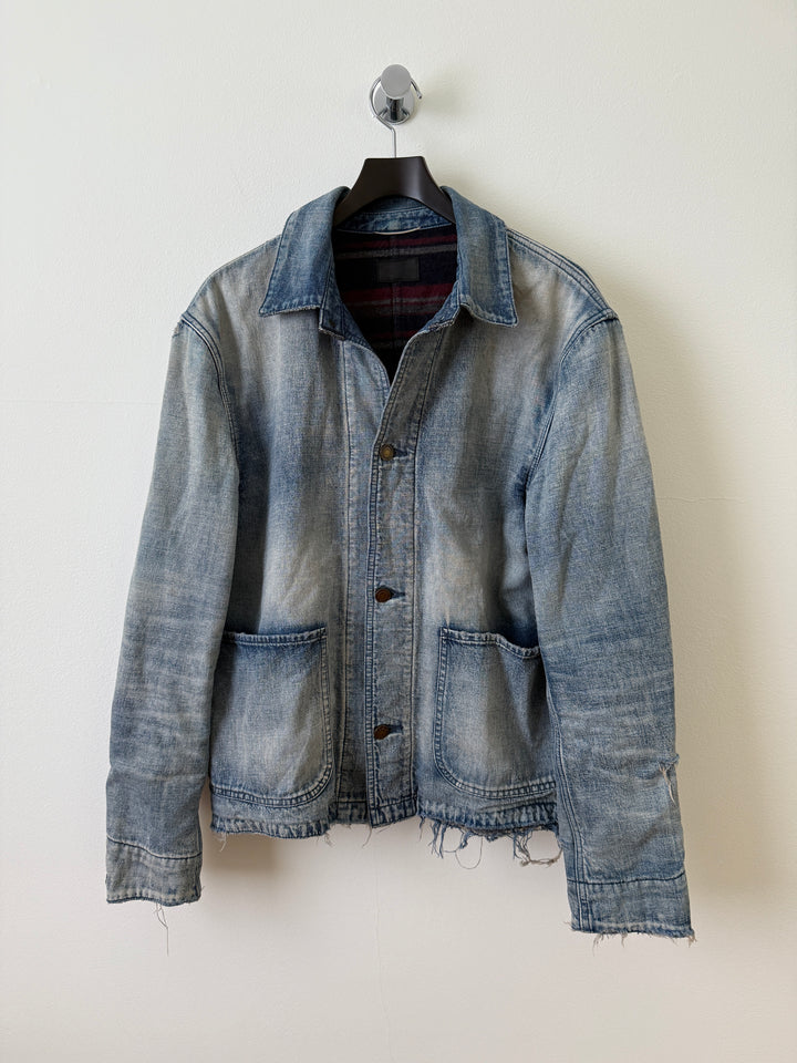 Distressed Denim Wool Lined Jacket