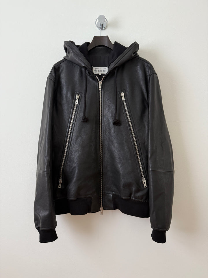 5 Zip Goat Leather Hooded Jacket