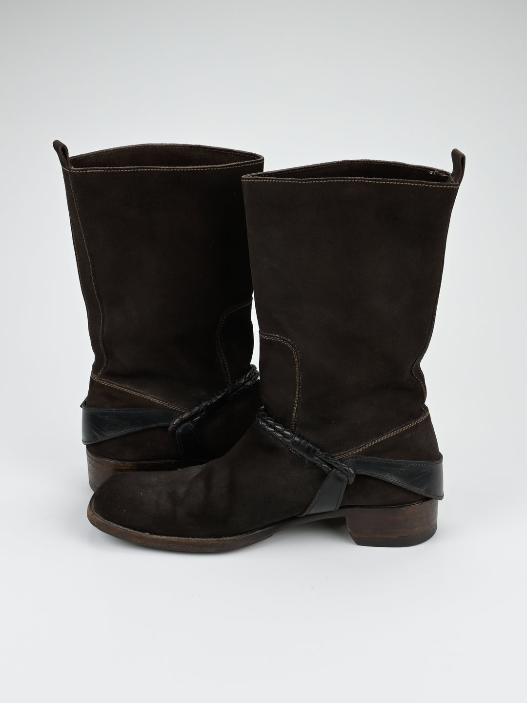 Suede Intrecciato Braided Weave Cord Boots