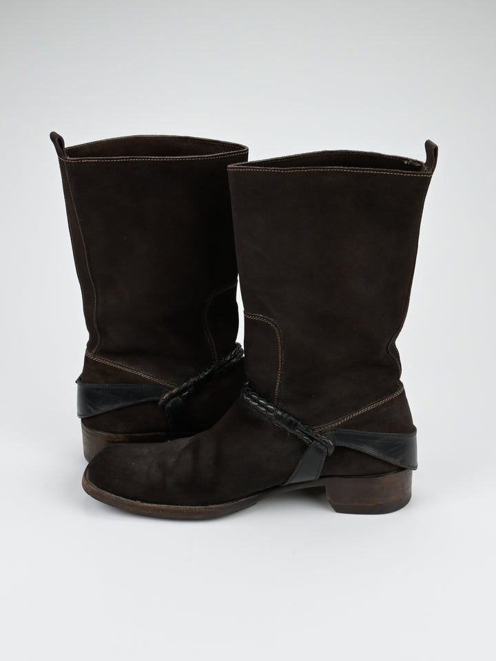 Suede Intrecciato Braided Weave Cord Boots