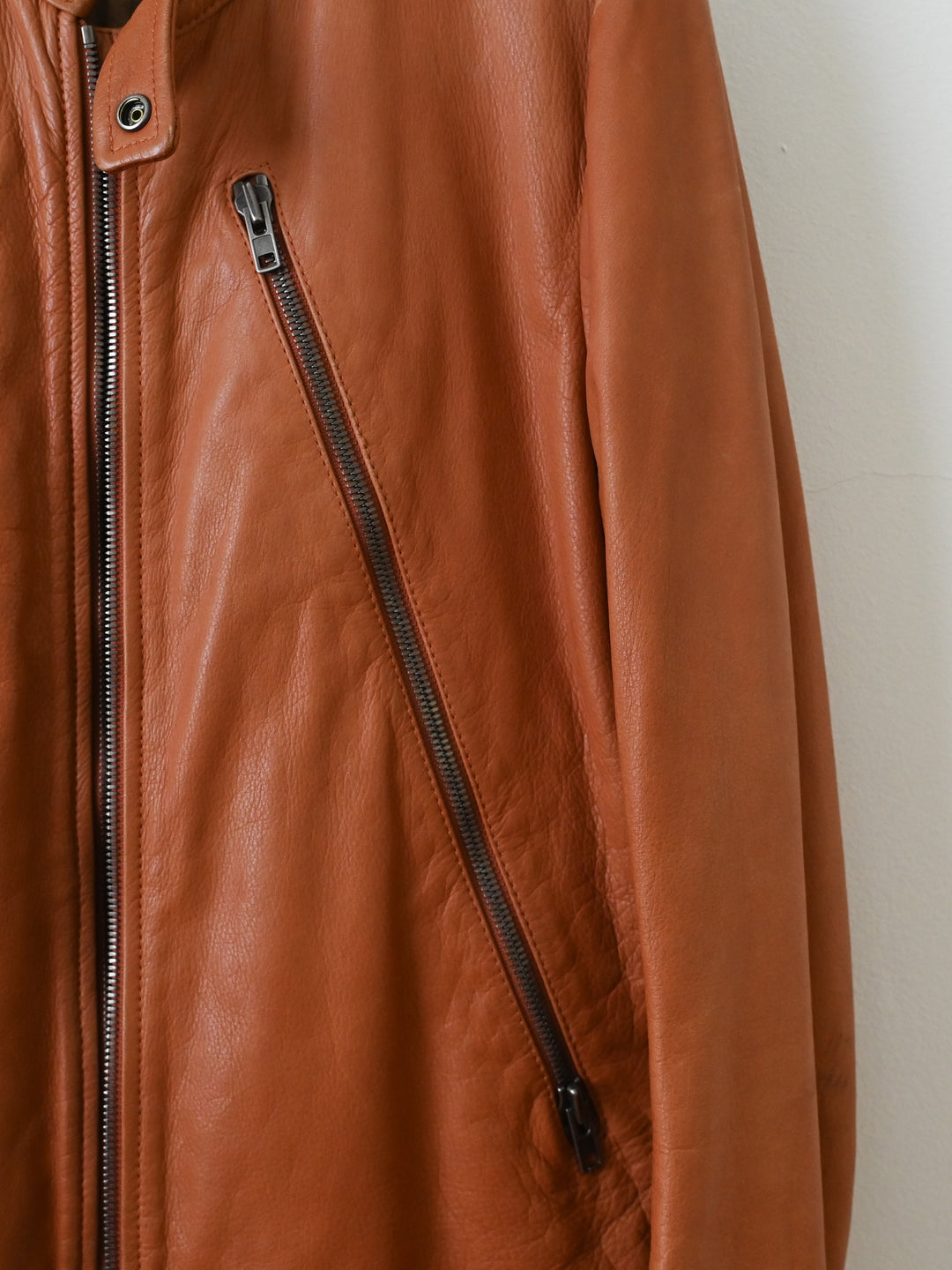 Brown 5 Zip Leather Moto Jacket