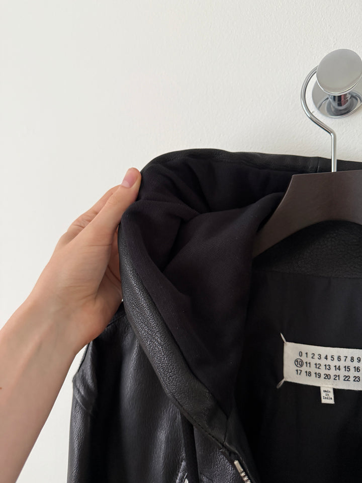 5 Zip Goat Leather Hooded Jacket