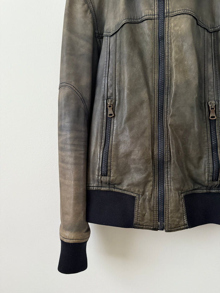 2000s Faded Leather Bomber Jacket