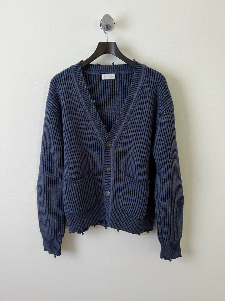 Structure Wool Knit Distressed Cardigan Sweater