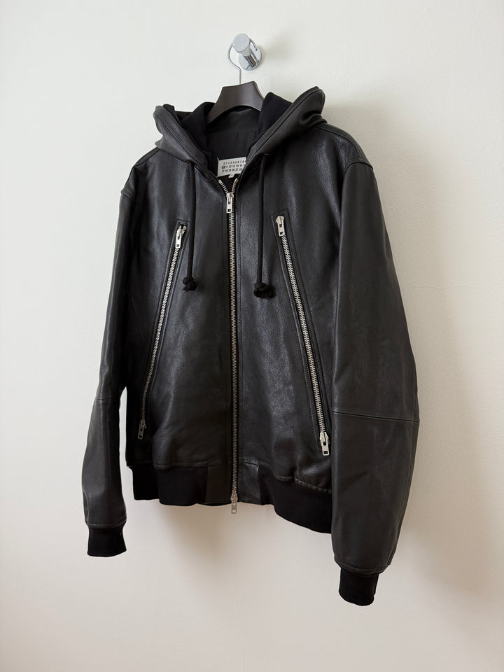 5 Zip Goat Leather Hooded Jacket