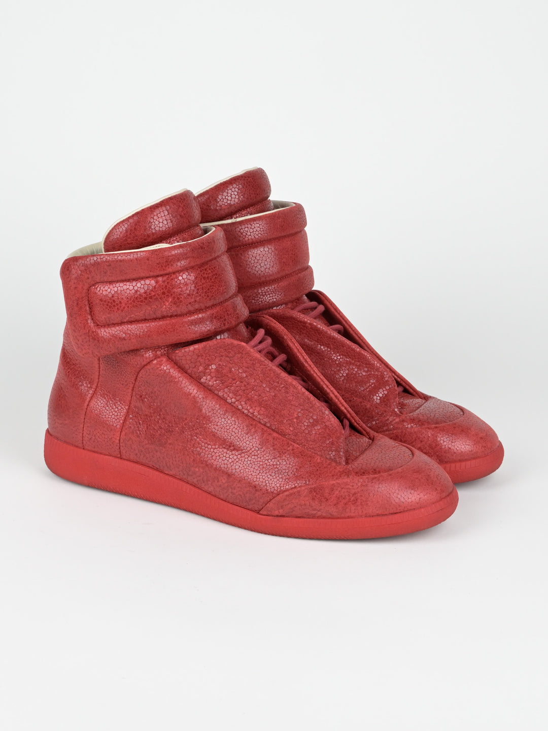 Pebbled Red Leather Future High Top Sneakers