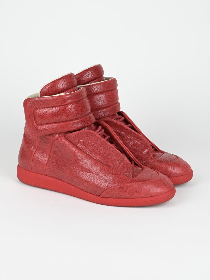 Pebbled Red Leather Future High Top Sneakers