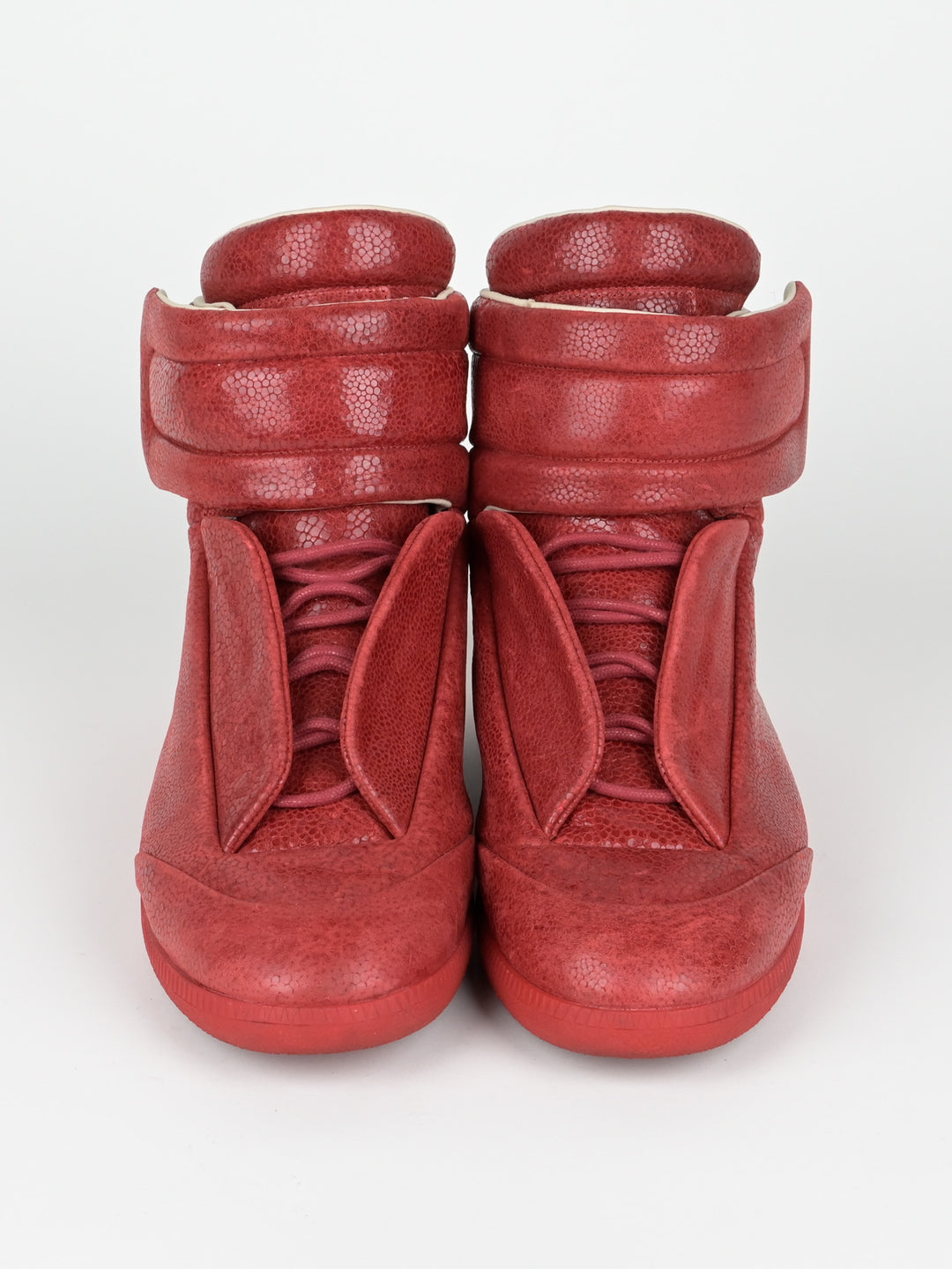 Pebbled Red Leather Future High Top Sneakers