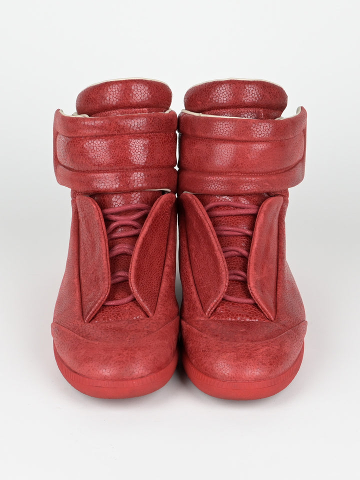 Pebbled Red Leather Future High Top Sneakers