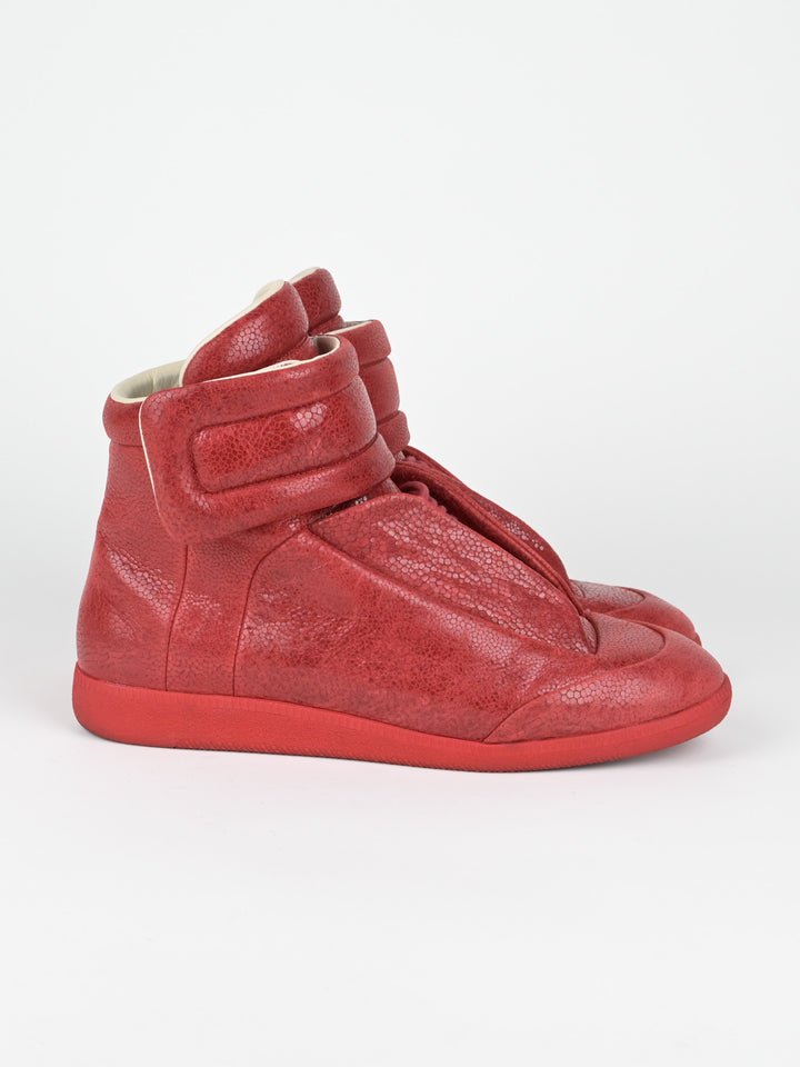 Pebbled Red Leather Future High Top Sneakers