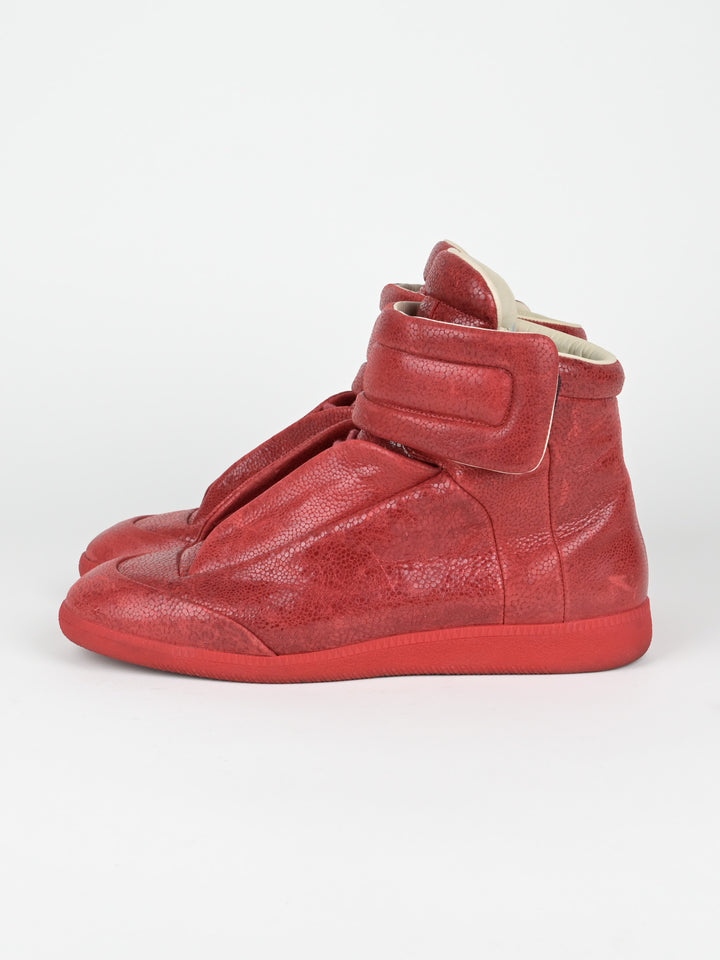 Pebbled Red Leather Future High Top Sneakers