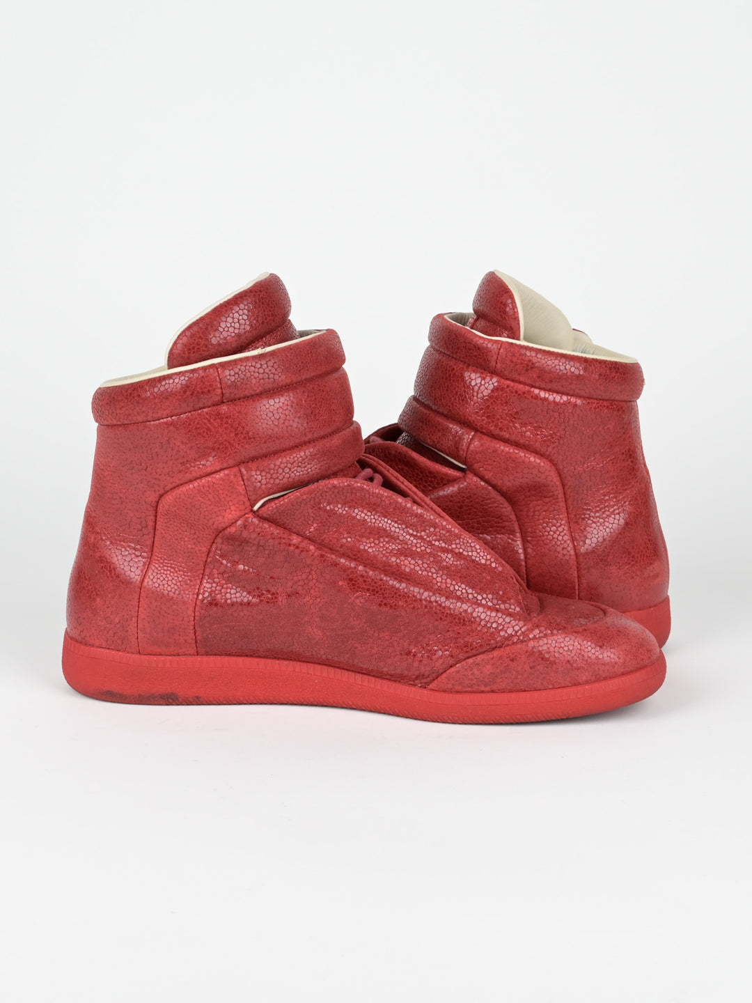 Pebbled Red Leather Future High Top Sneakers