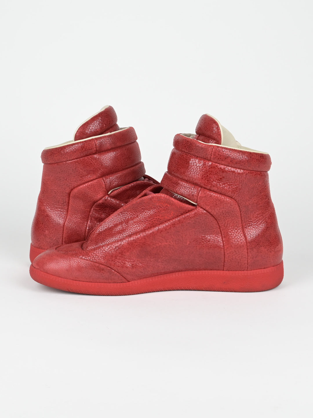 Pebbled Red Leather Future High Top Sneakers