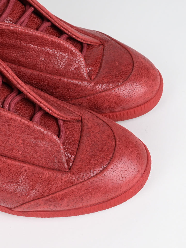 Pebbled Red Leather Future High Top Sneakers