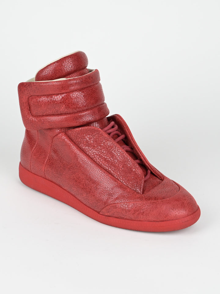 Pebbled Red Leather Future High Top Sneakers