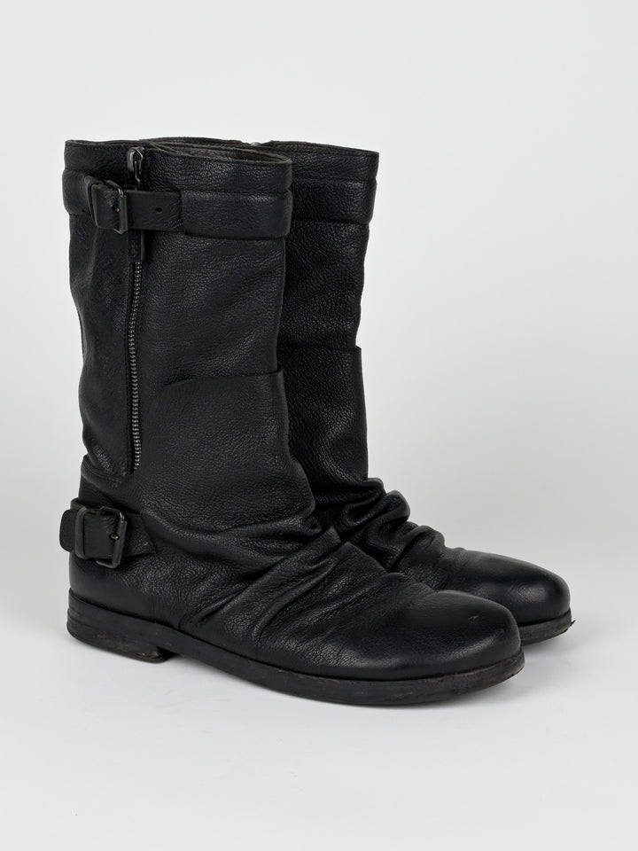 Creased Leather Moto Boots