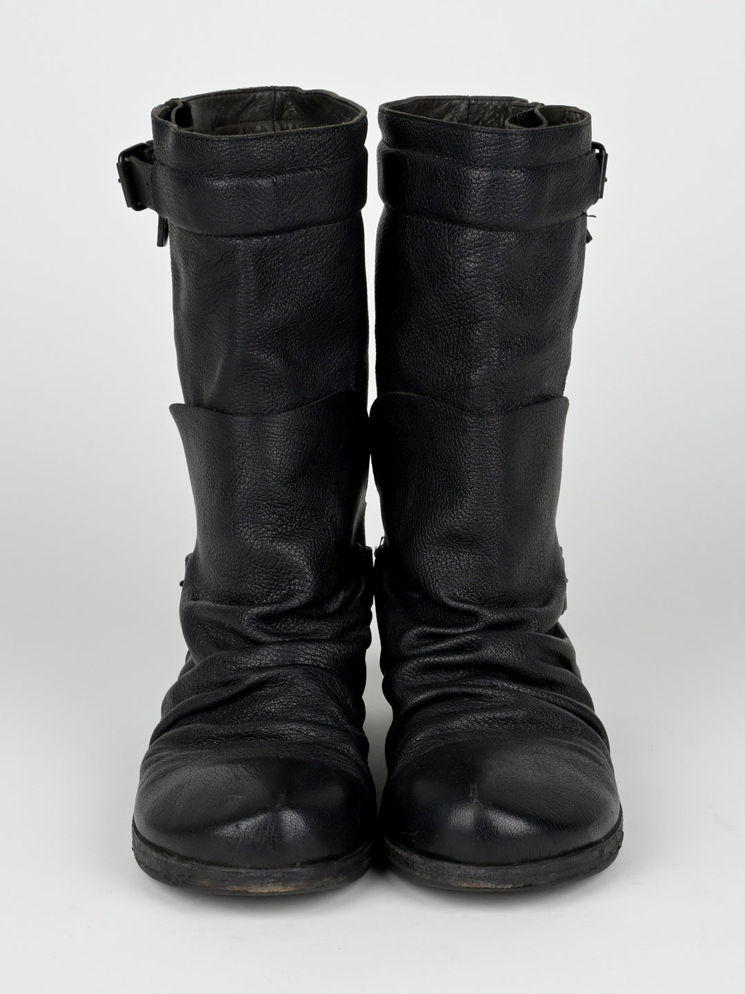 Creased Leather Moto Boots