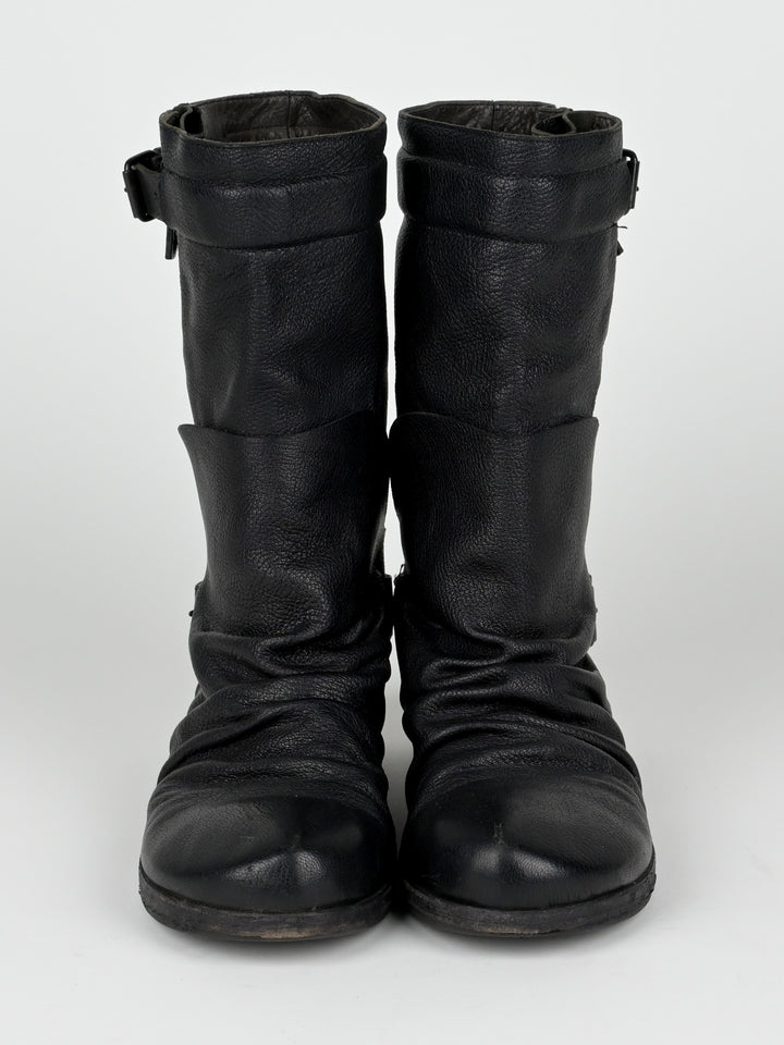 Creased Leather Moto Boots