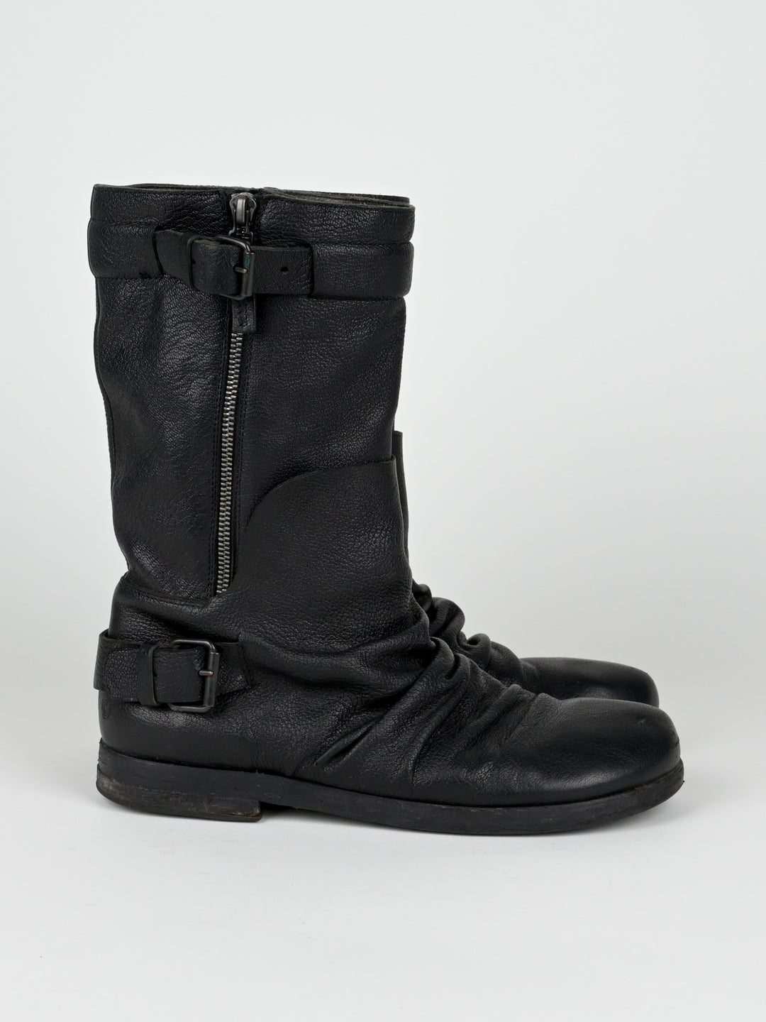 Creased Leather Moto Boots