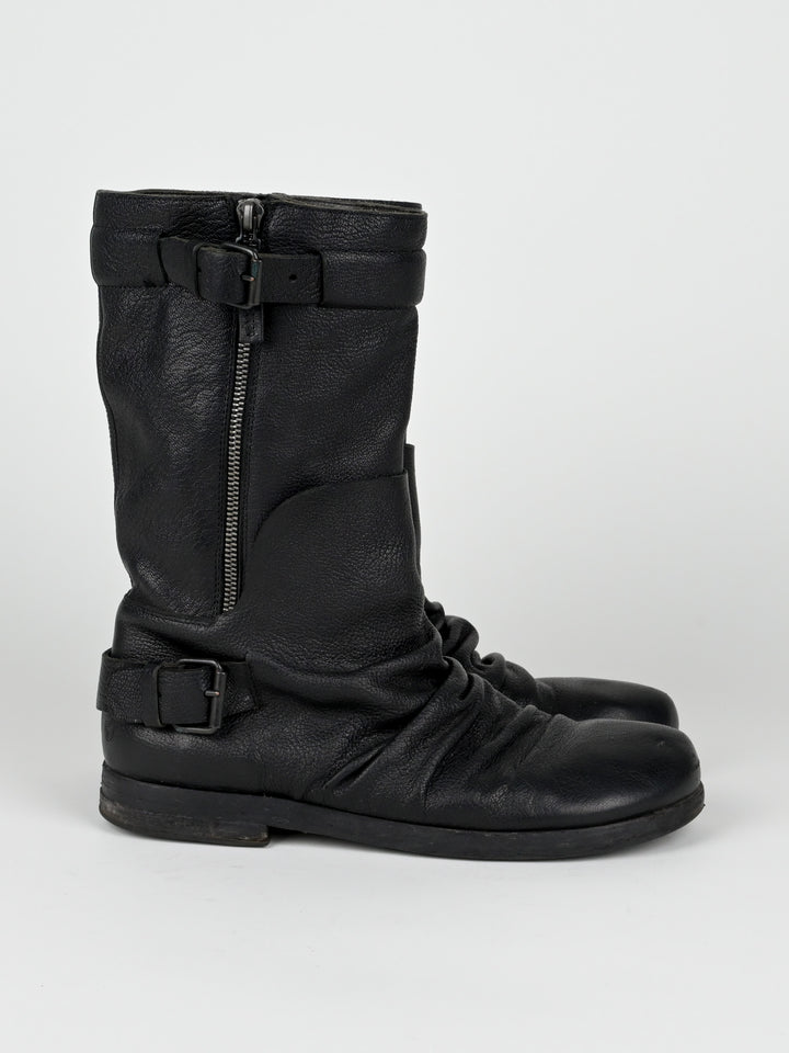 Creased Leather Moto Boots