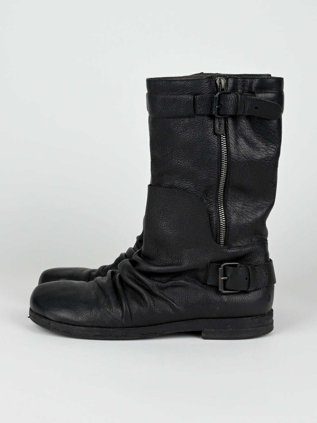 Creased Leather Moto Boots