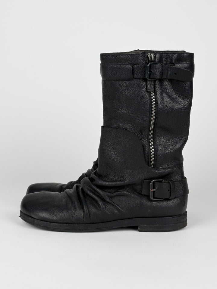 Creased Leather Moto Boots