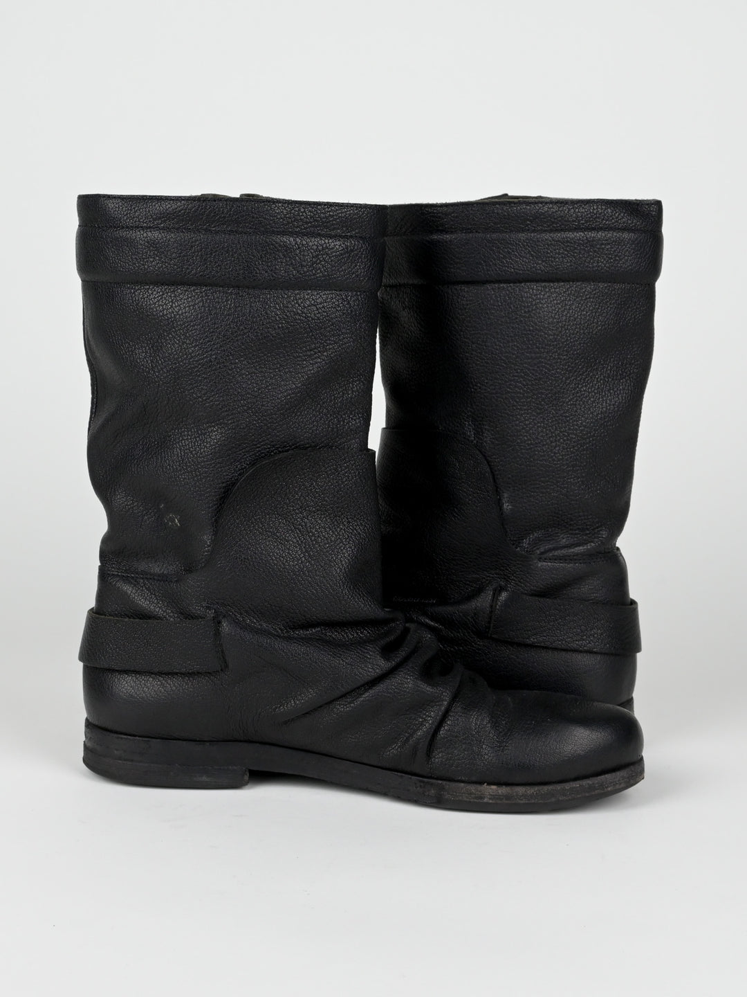 Creased Leather Moto Boots