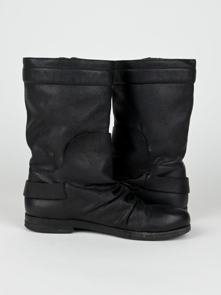 Creased Leather Moto Boots