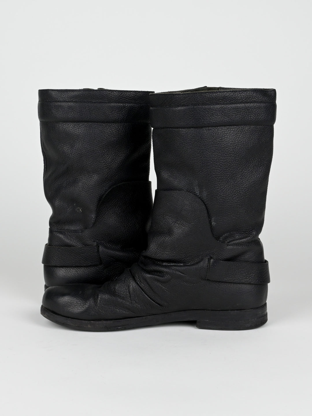 Creased Leather Moto Boots