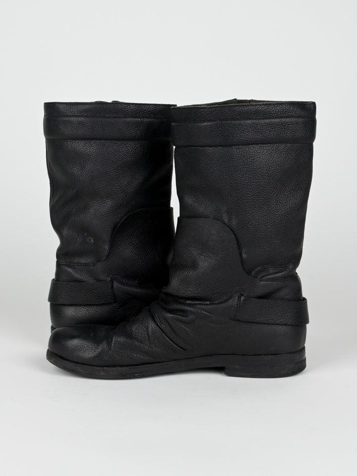 Creased Leather Moto Boots