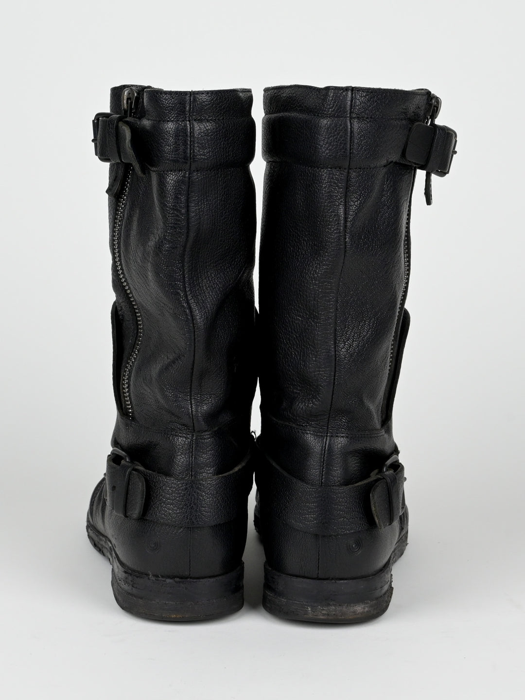 Creased Leather Moto Boots