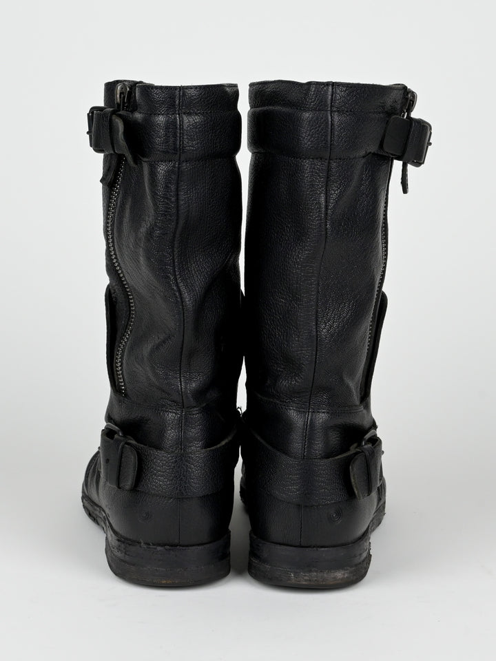 Creased Leather Moto Boots
