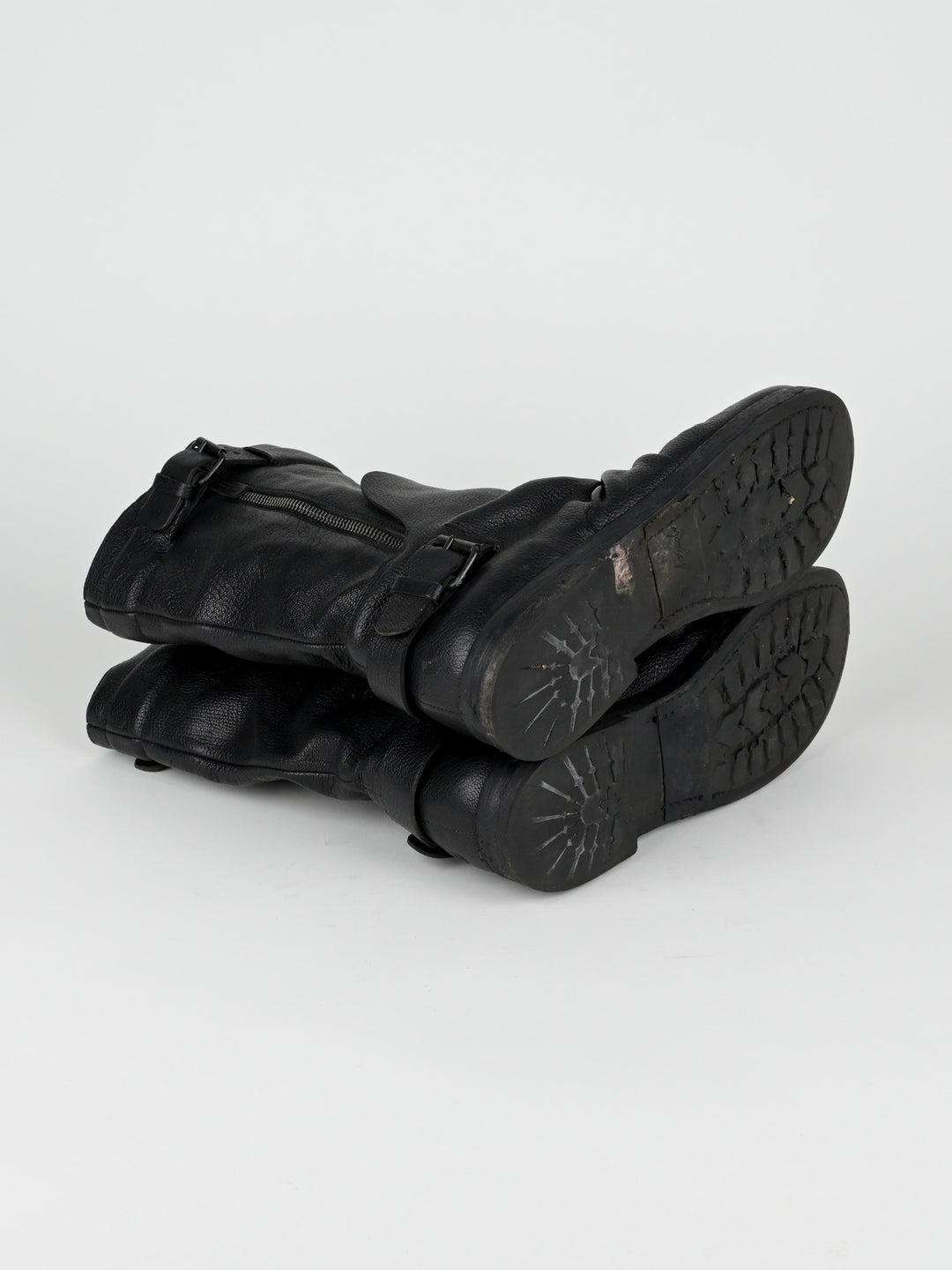 Creased Leather Moto Boots