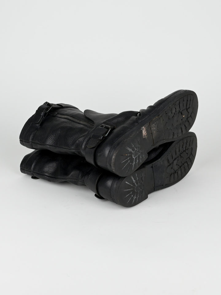 Creased Leather Moto Boots