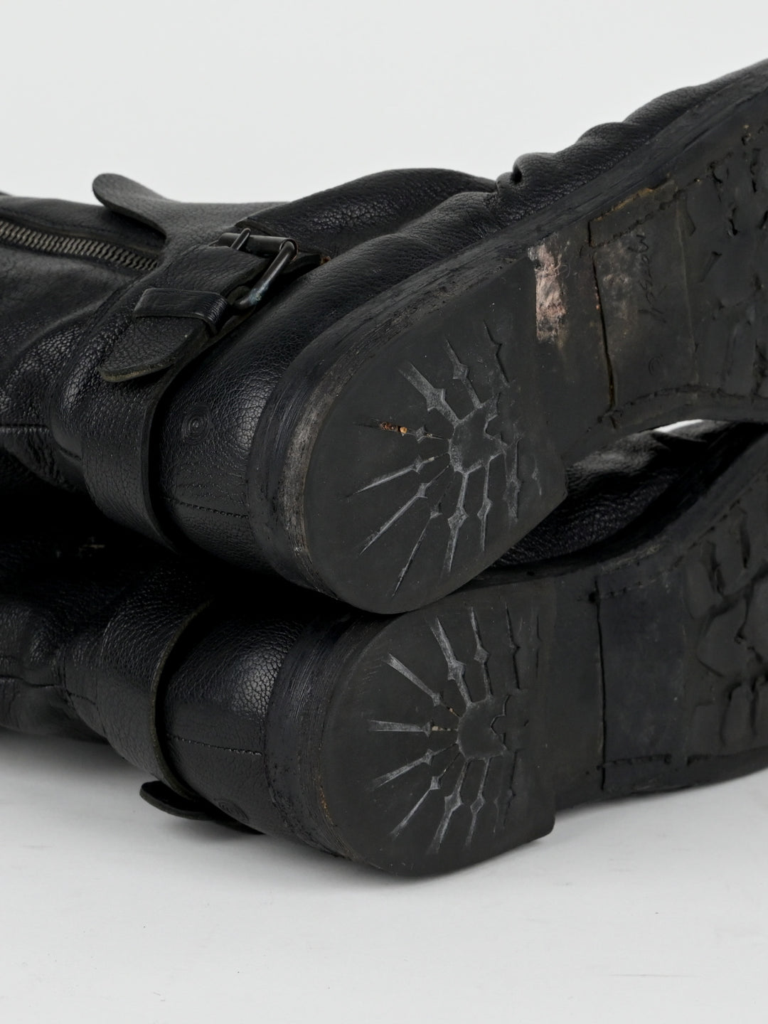 Creased Leather Moto Boots