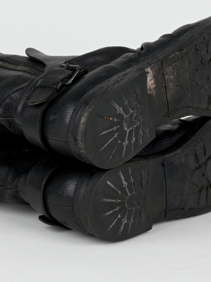 Creased Leather Moto Boots