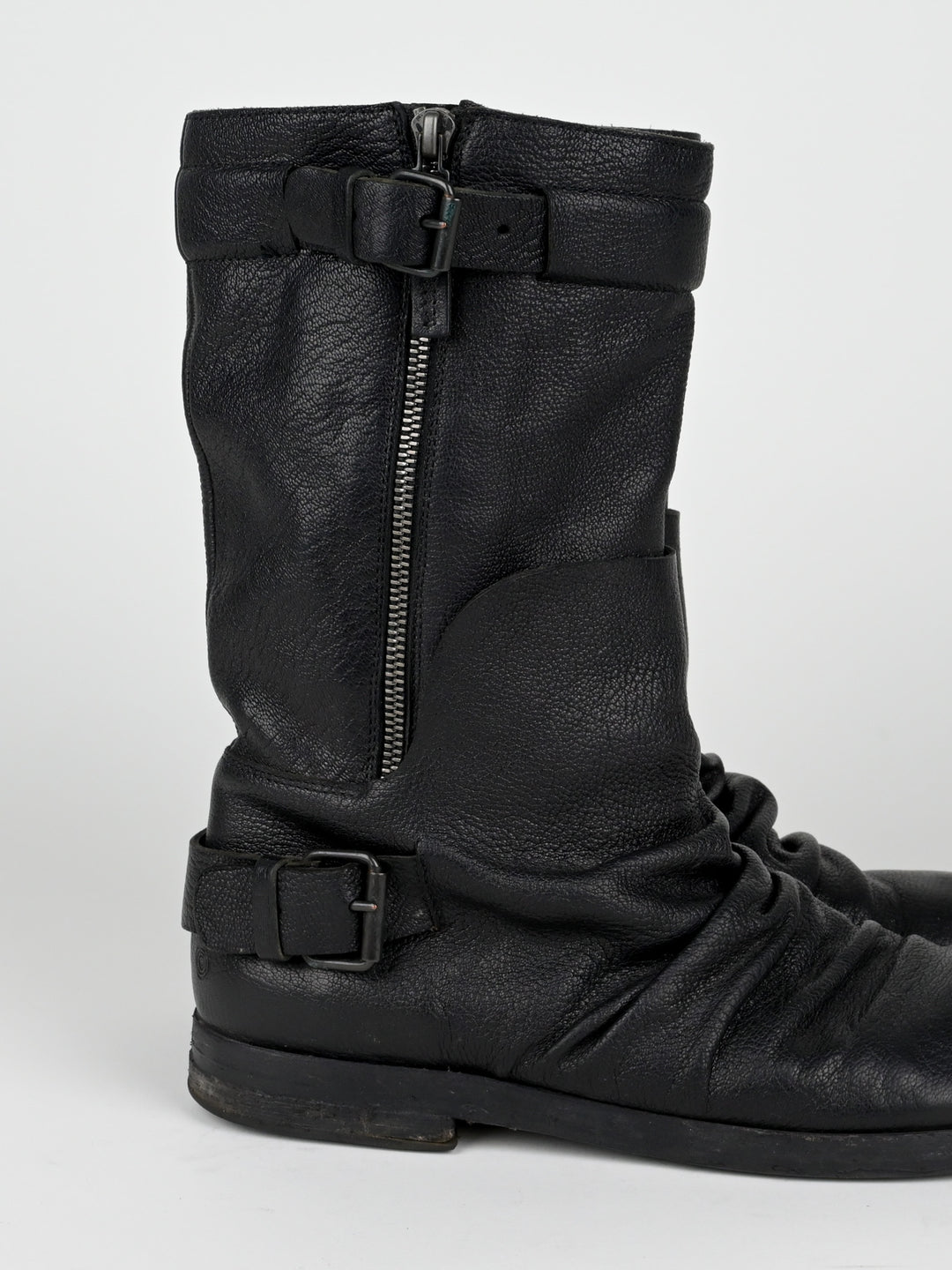 Creased Leather Moto Boots