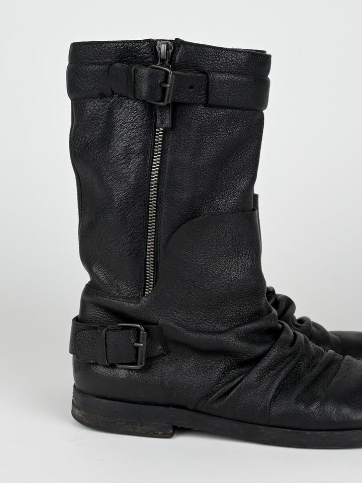 Creased Leather Moto Boots