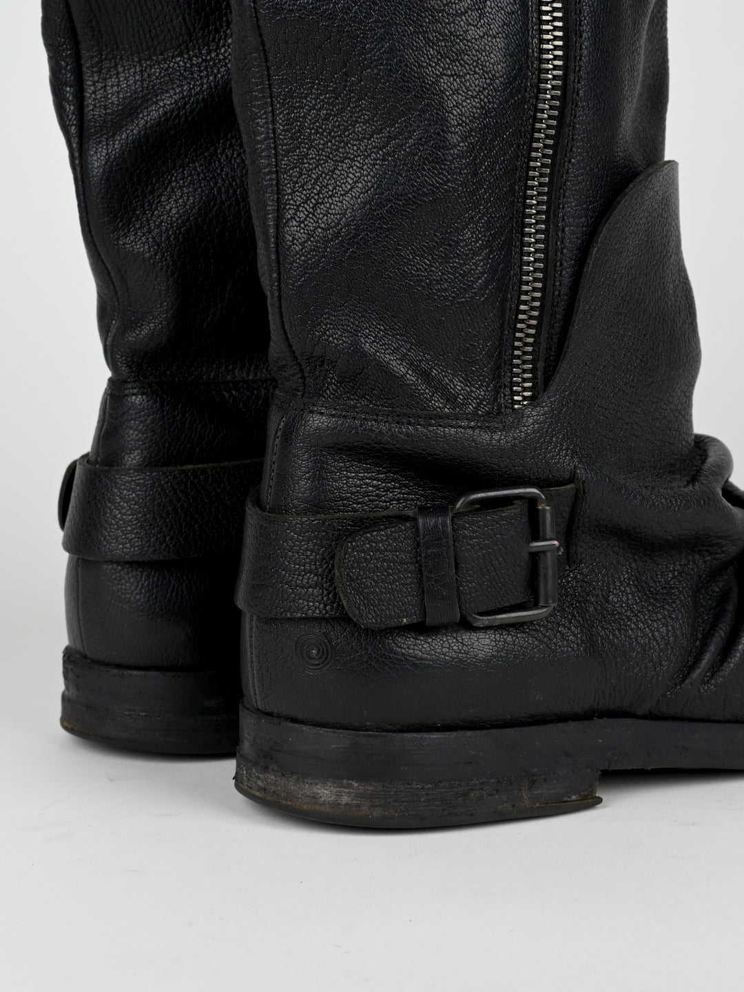 Creased Leather Moto Boots