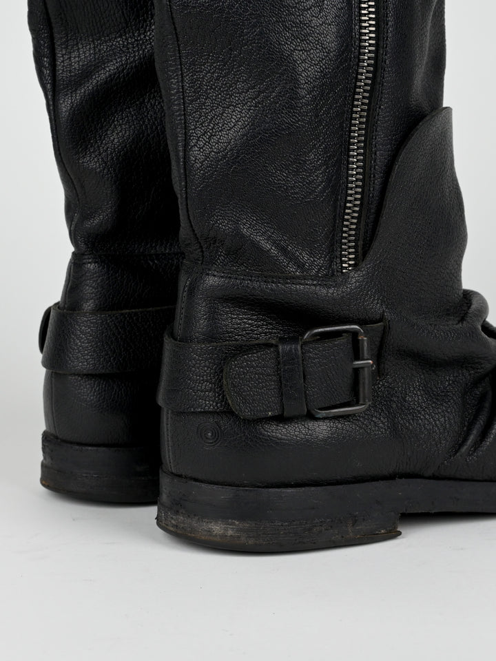 Creased Leather Moto Boots