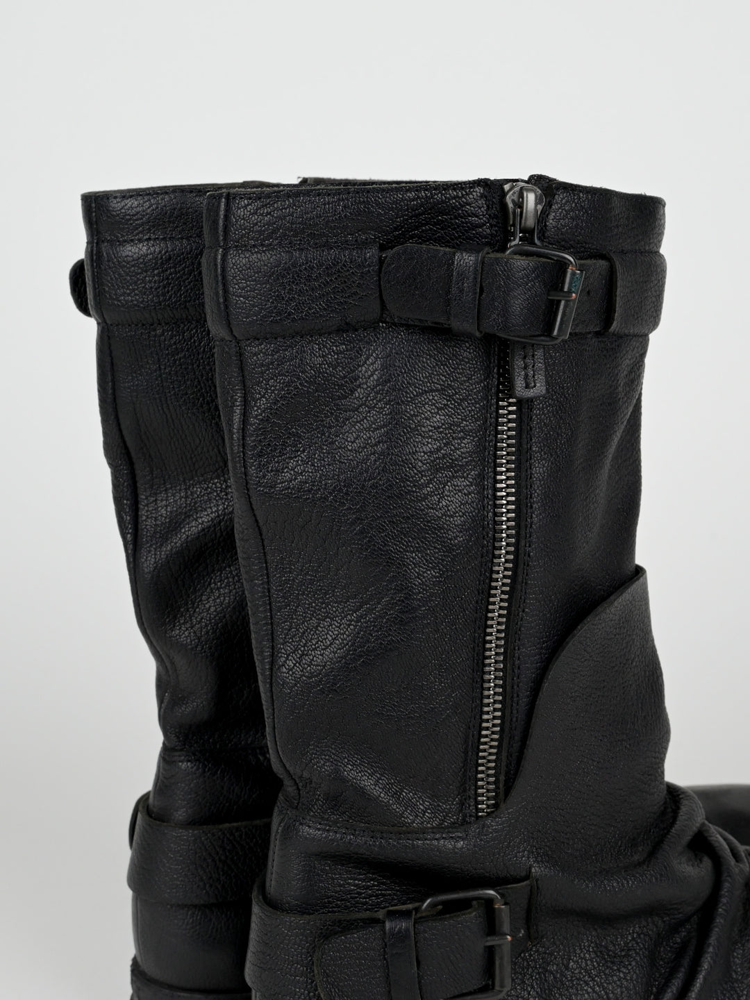 Creased Leather Moto Boots