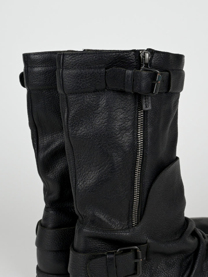 Creased Leather Moto Boots