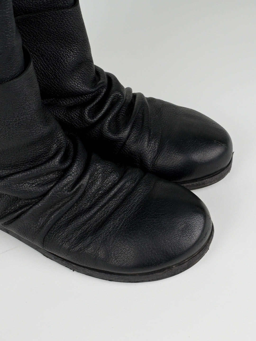 Creased Leather Moto Boots