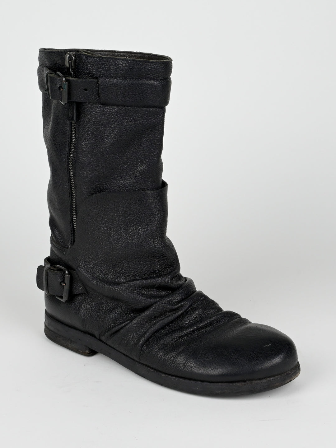 Creased Leather Moto Boots