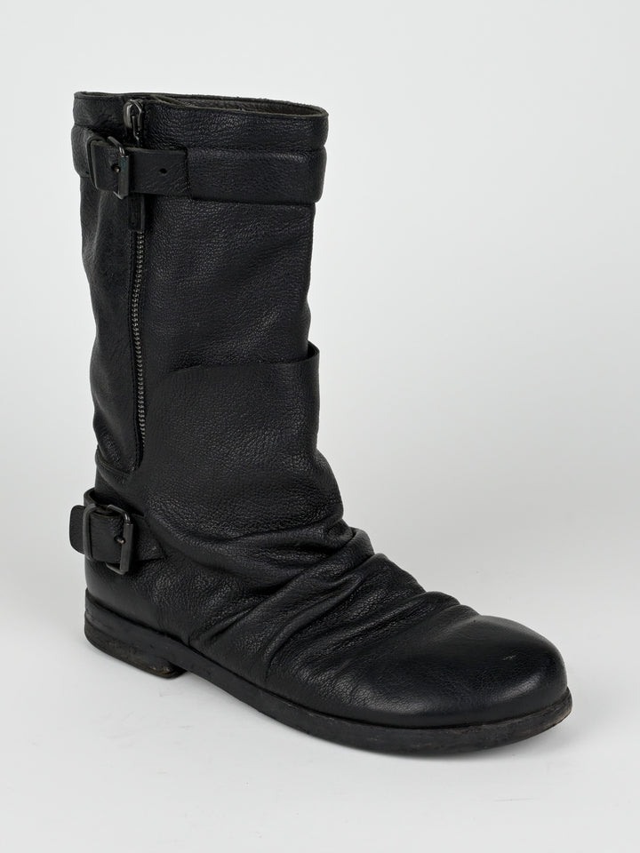 Creased Leather Moto Boots